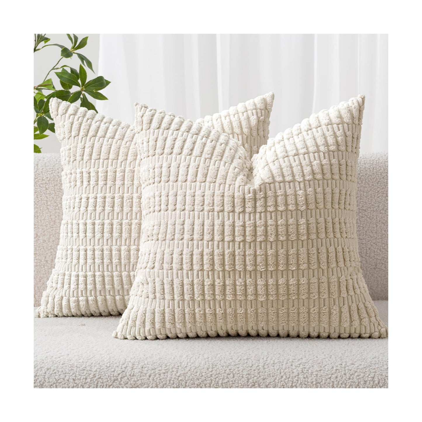 MIULEE Corduroy Decorative Throw Pillow Covers 16x16 Cream White Pack of 2