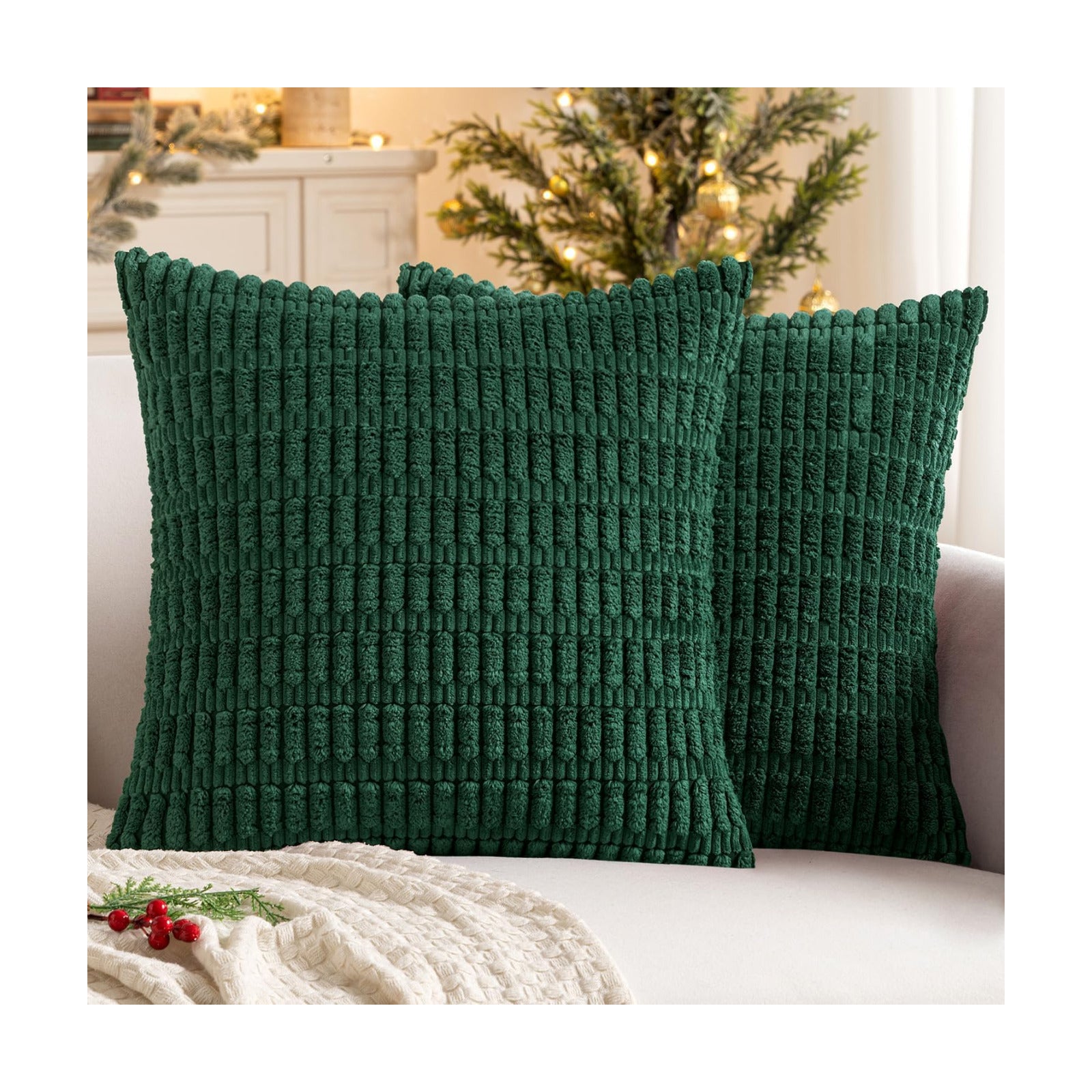 MIULEE Euro Sham Corduroy Decorative Throw Pillow Covers 24x24 Dark Green
