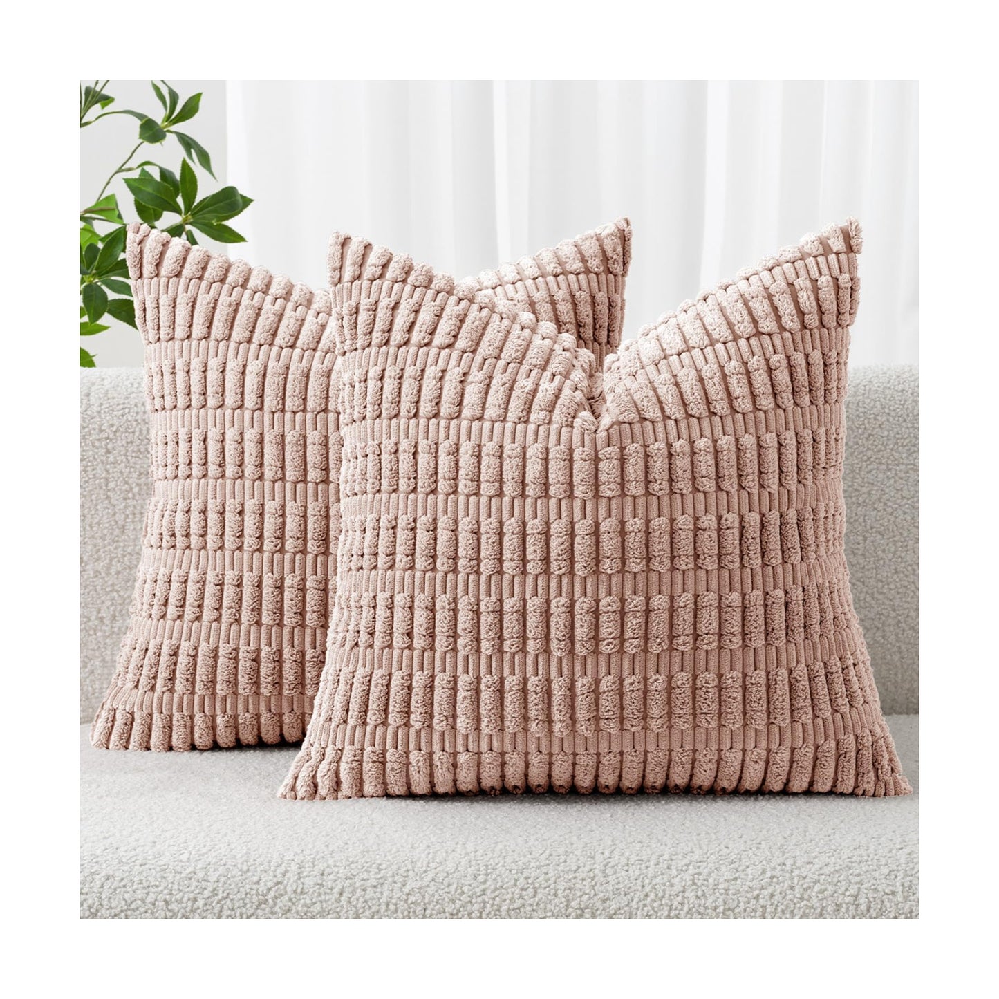 MIULEE Corduroy Decorative Throw Pillow Covers 20x20 Pink Pack of 2