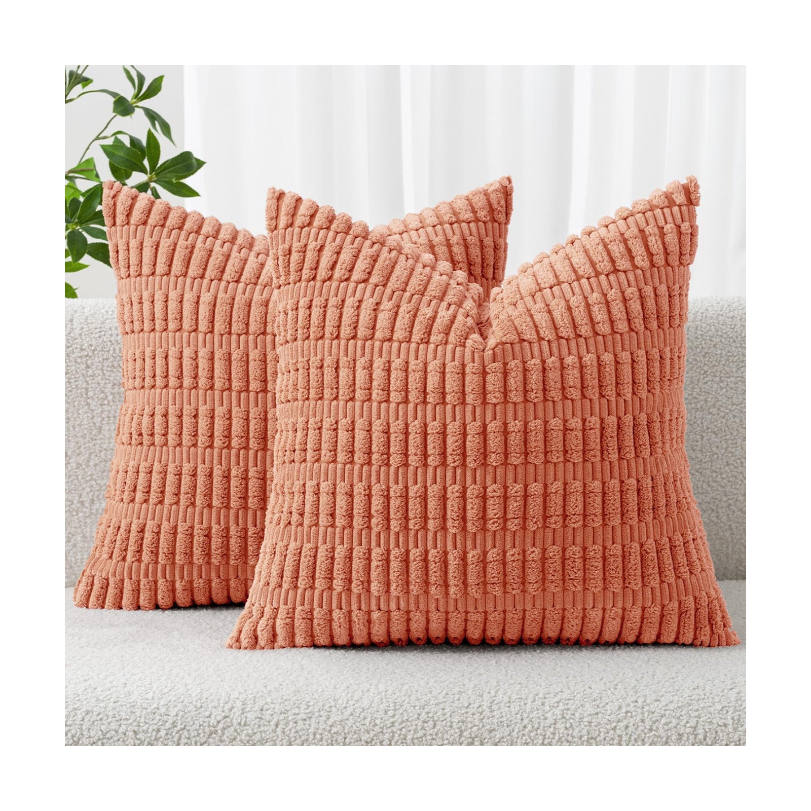 MIULEE Corduroy Decorative Throw Pillow Covers 16x16 Coral Pack of 2