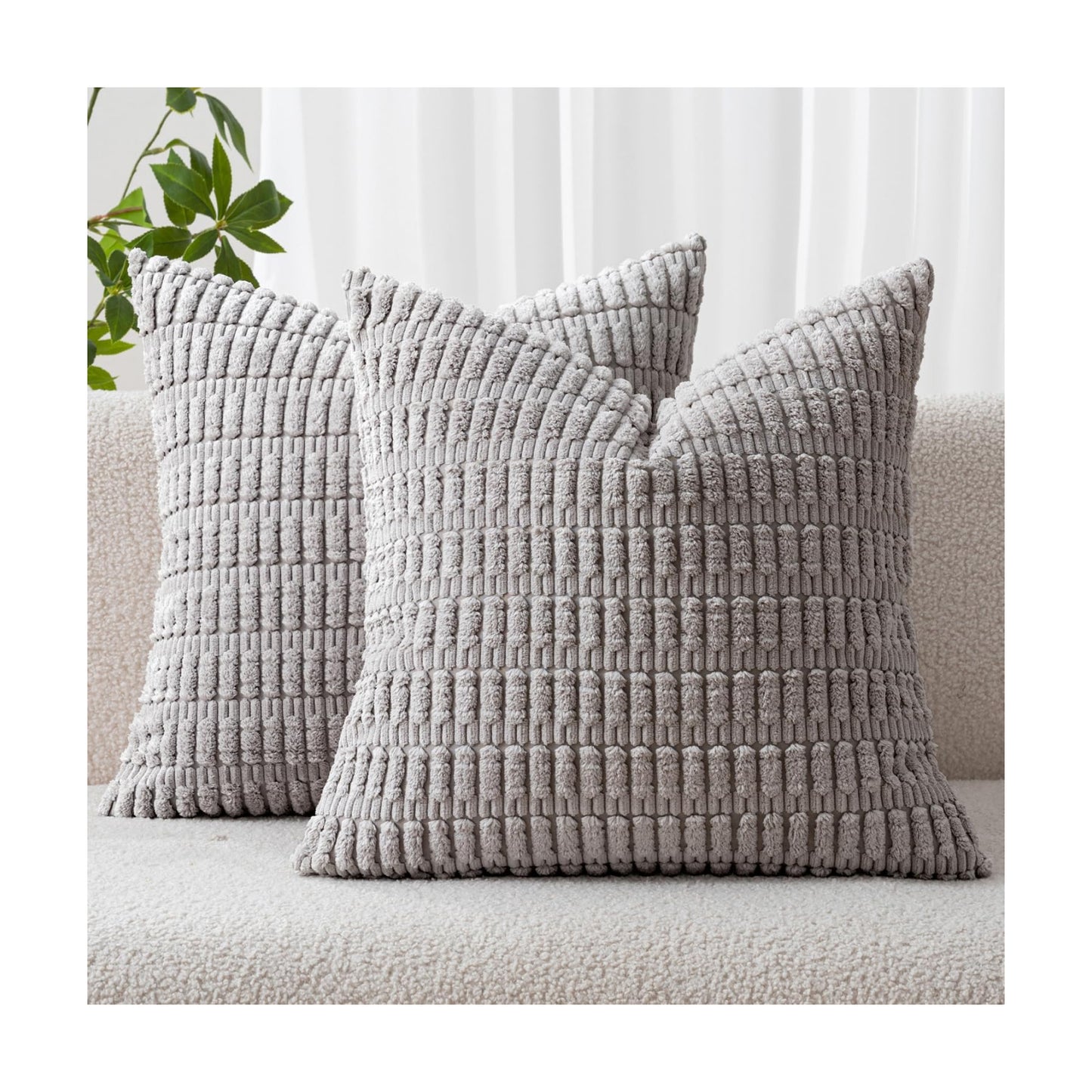MIULEE Corduroy Decorative Throw Pillow Covers 20x20 Light Grey Pack of 2