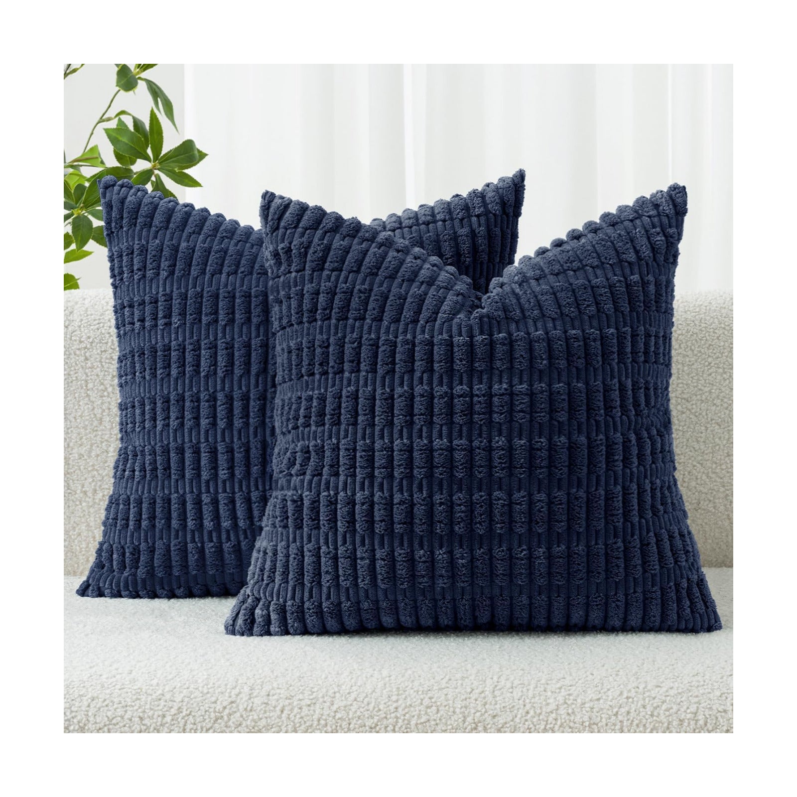 MIULEE Corduroy Decorative Throw Pillow Covers 20x20 Navy Blue Pack of 2
