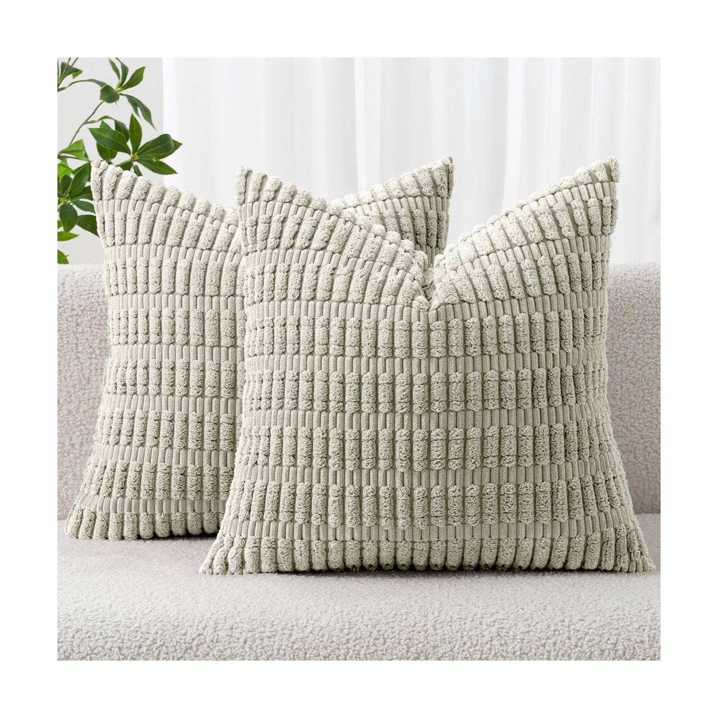 MIULEE Corduroy Decorative Throw Pillow Covers 20x20 Light Green Pack of 2