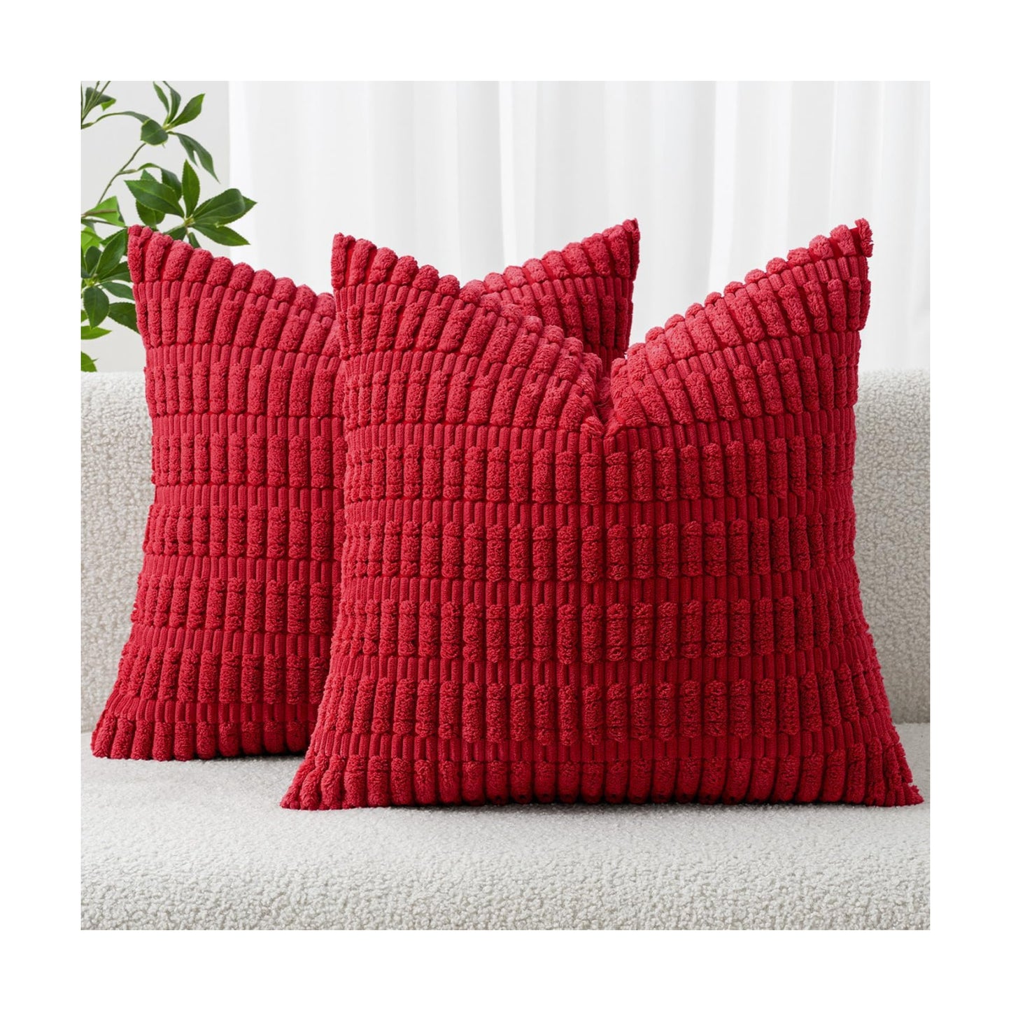 MIULEE Corduroy Decorative Throw Pillow Covers 18x18 Red Pack of 2