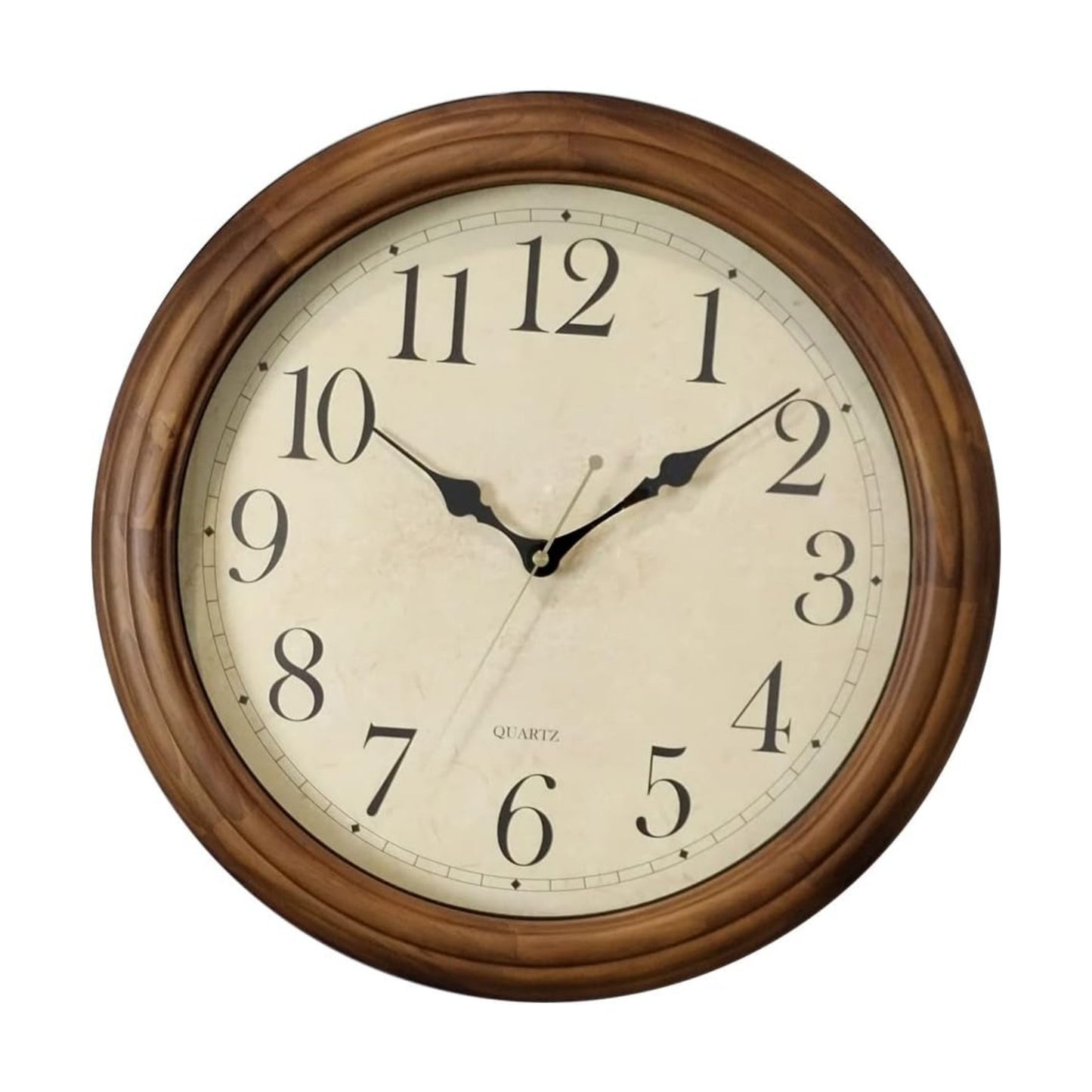CHIRAY 16-Inch Solid Wood Silent Non-Ticking Decorative Wall Clock with Large Arabic Numerals Battery Operated Analog