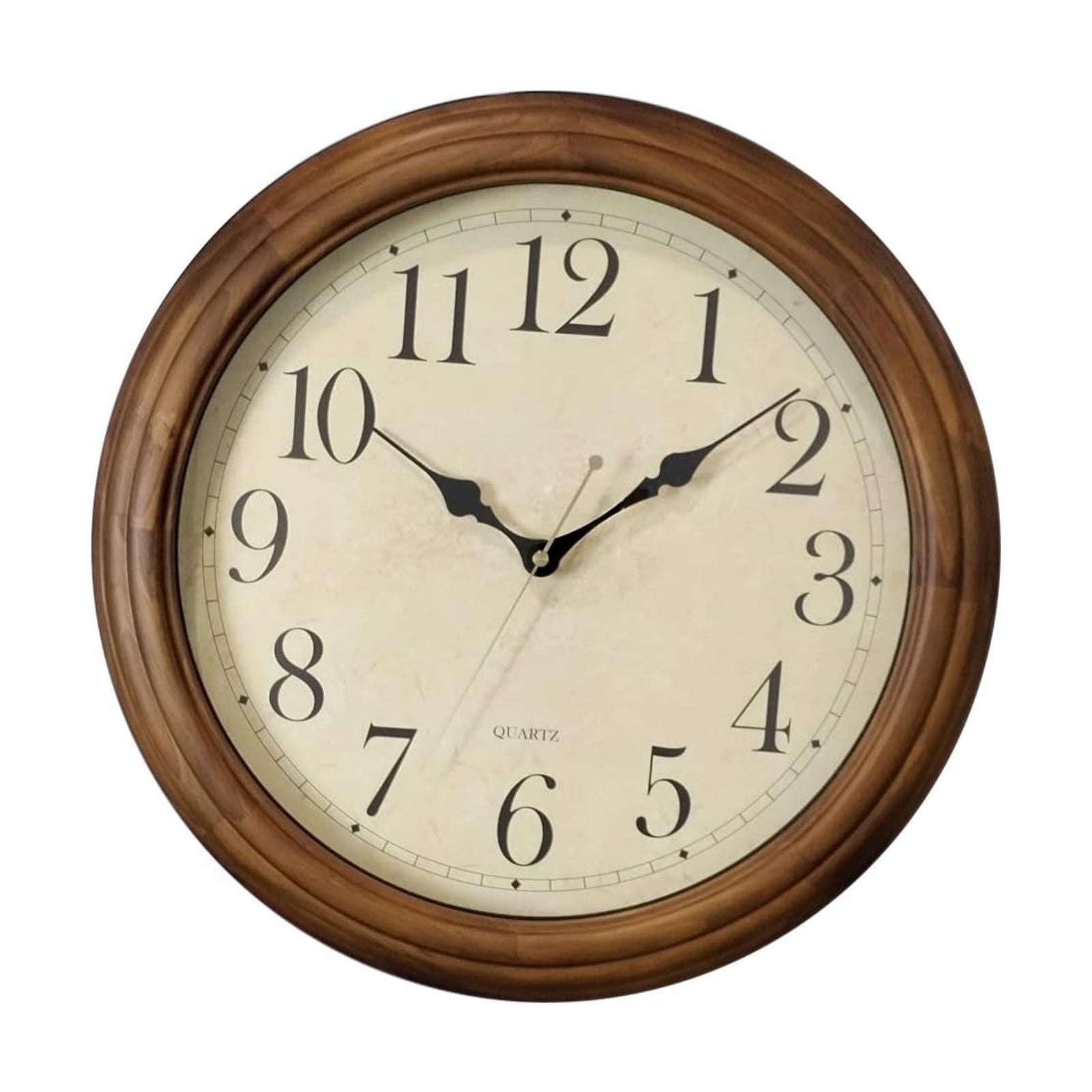 CHIRAY 16-Inch Solid Wood Silent Non-Ticking Decorative Wall Clock with Large Arabic Numerals Battery Operated Analog