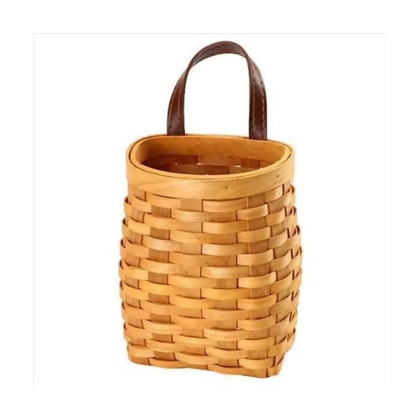 Small Hand-Woven Wood Storage Basket Portable Wall Hanging Flower Basket Organizer Fruit Vegetable