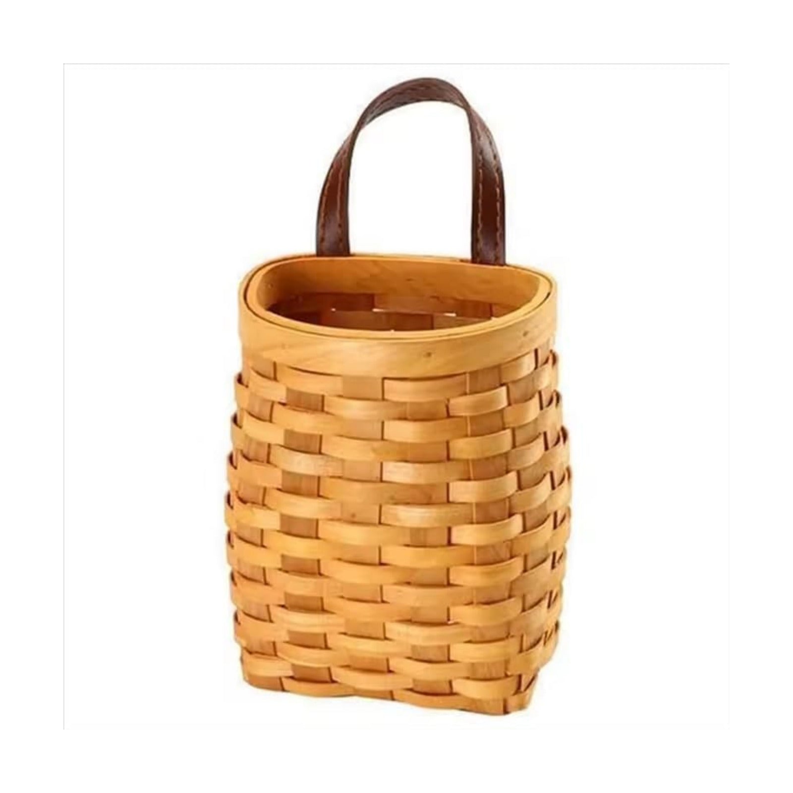 Small Hand-Woven Wood Storage Basket Portable Wall Hanging Flower Basket Organizer Fruit Vegetable