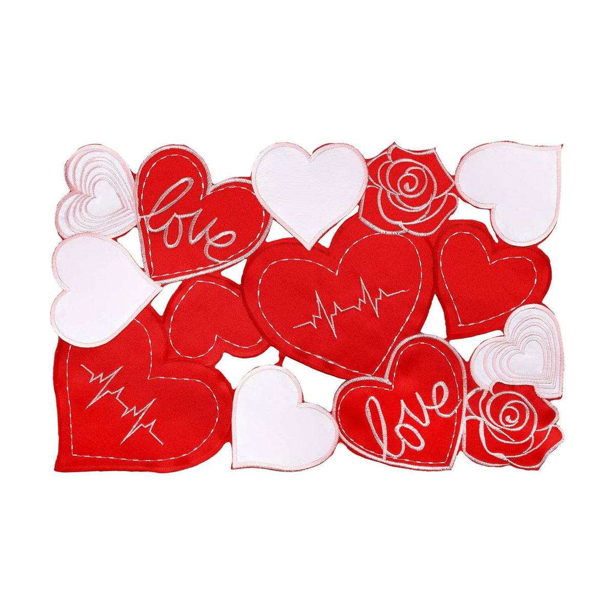 6 Pcs 11 x 17 Inch Embroidered Valentine's Day Placemats Applique Heart Placemats Red Rose Floral Love Heart Table Mats for Wedding Party Dining Table Decoration