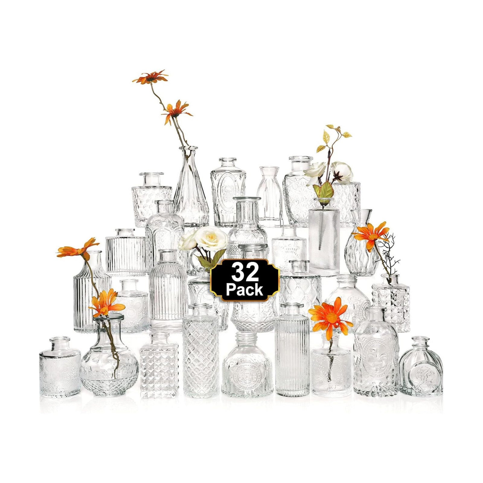 Glass Bud Vase Pcs / Clear / Set of 32
