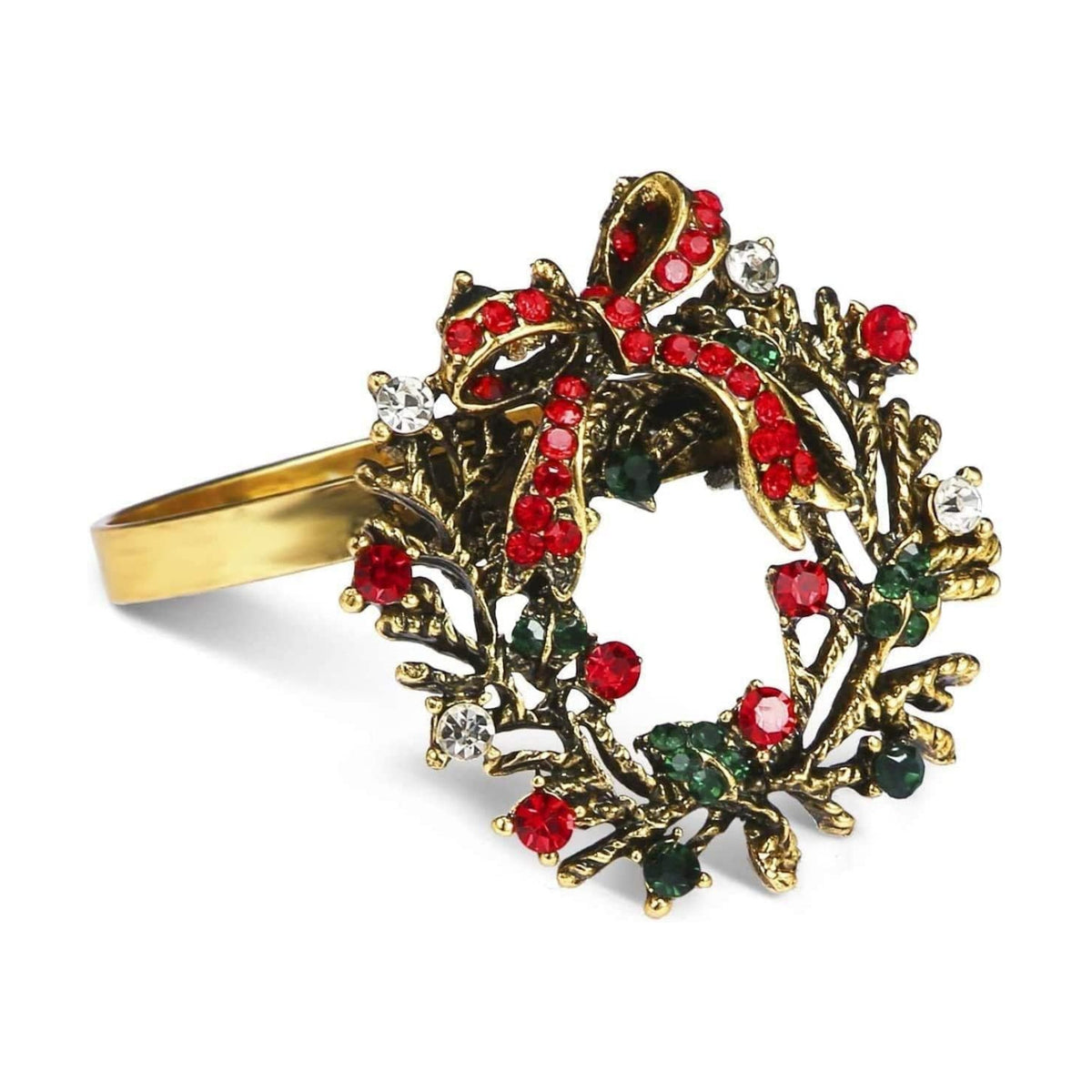 Legigo Set of 8 Christmas Wreath Napkin Rings Set- Diamond Wreath Xmas Napkin Ring Holders for Cloth Napkins, Christmas Holiday Party Dinner Table Decoration