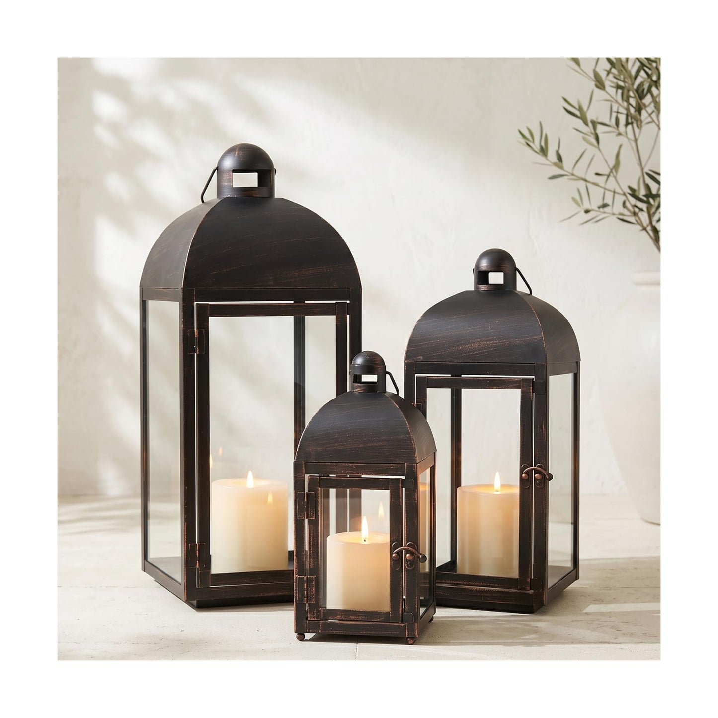 NEEDOMO Lanterns Decorative Outdoor & Indoor, Set of 3 Outdoor Lanterns for Porch, 23" Large Candle Lantern, Bronze