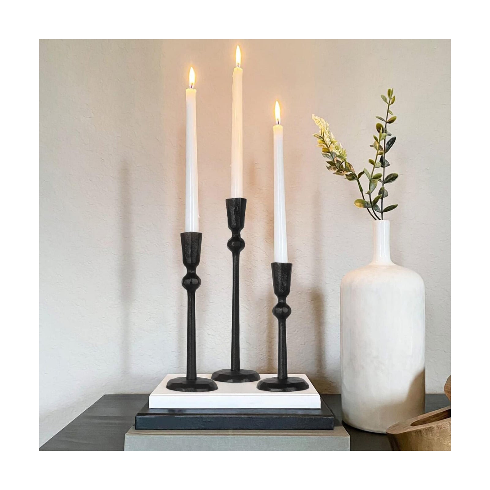 Iron Taper Candle Holder - Set of 3 Decorative Candle Stand | Candlestick Holder for Wedding, Dinning, Party