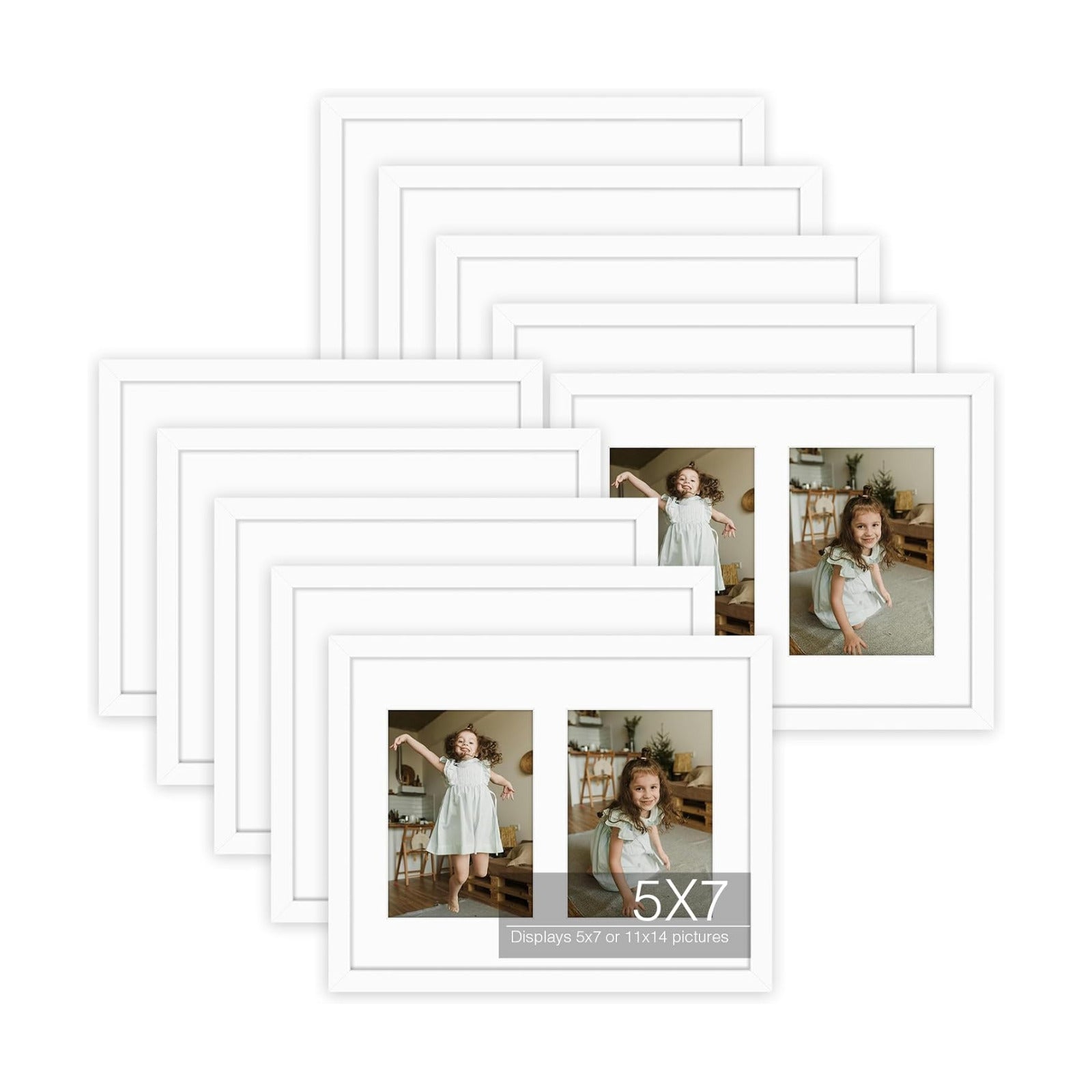 Golden State Art 11x14 White Wood Frame - for Two 5x7 Pictures, 10 Pack | Matted to Double 5x7 Picture,Solid Wood