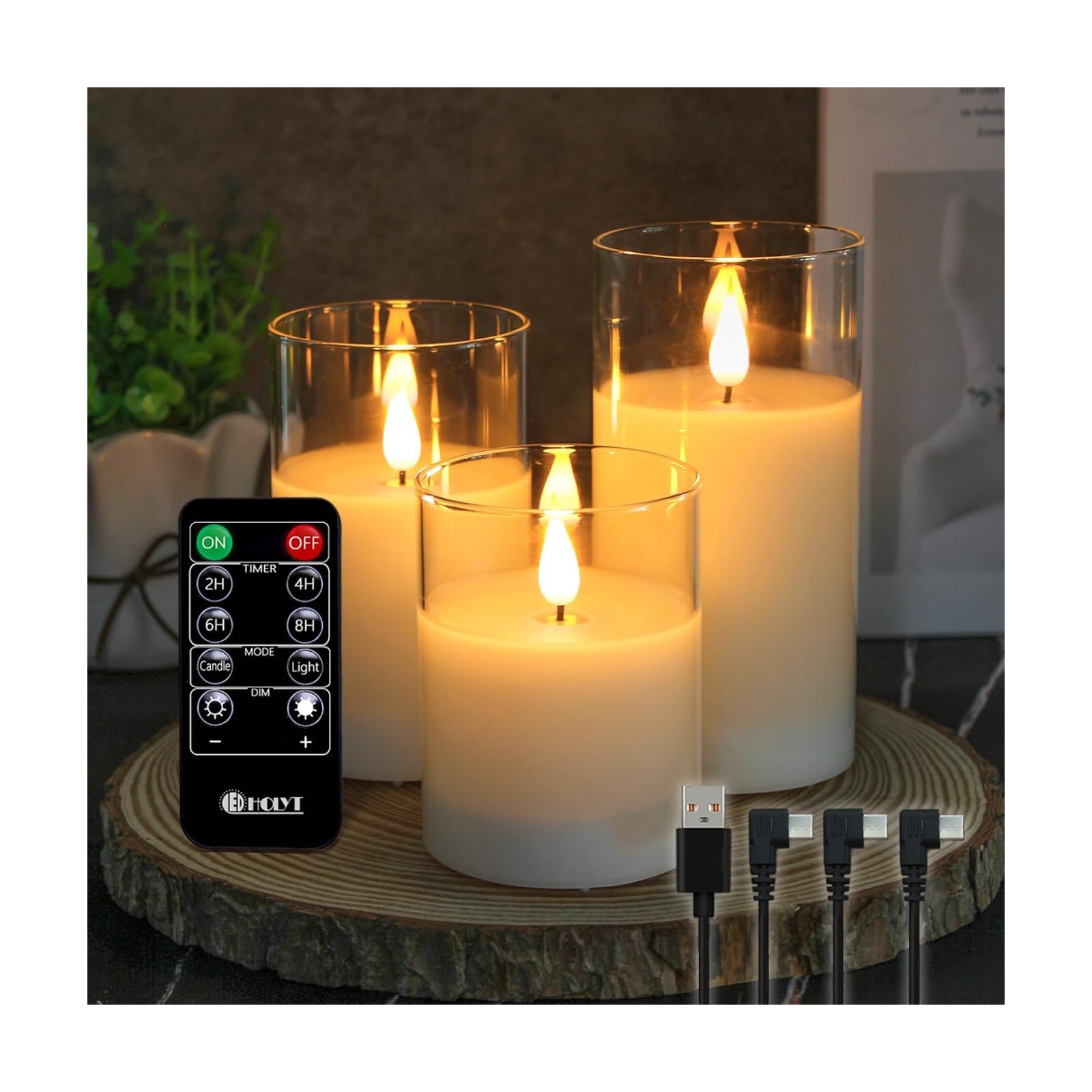 Glass Rechargeable LED Flickering Flameless Candles with Remote and Timer | Fake Candles Flickering Warm LED Flame for