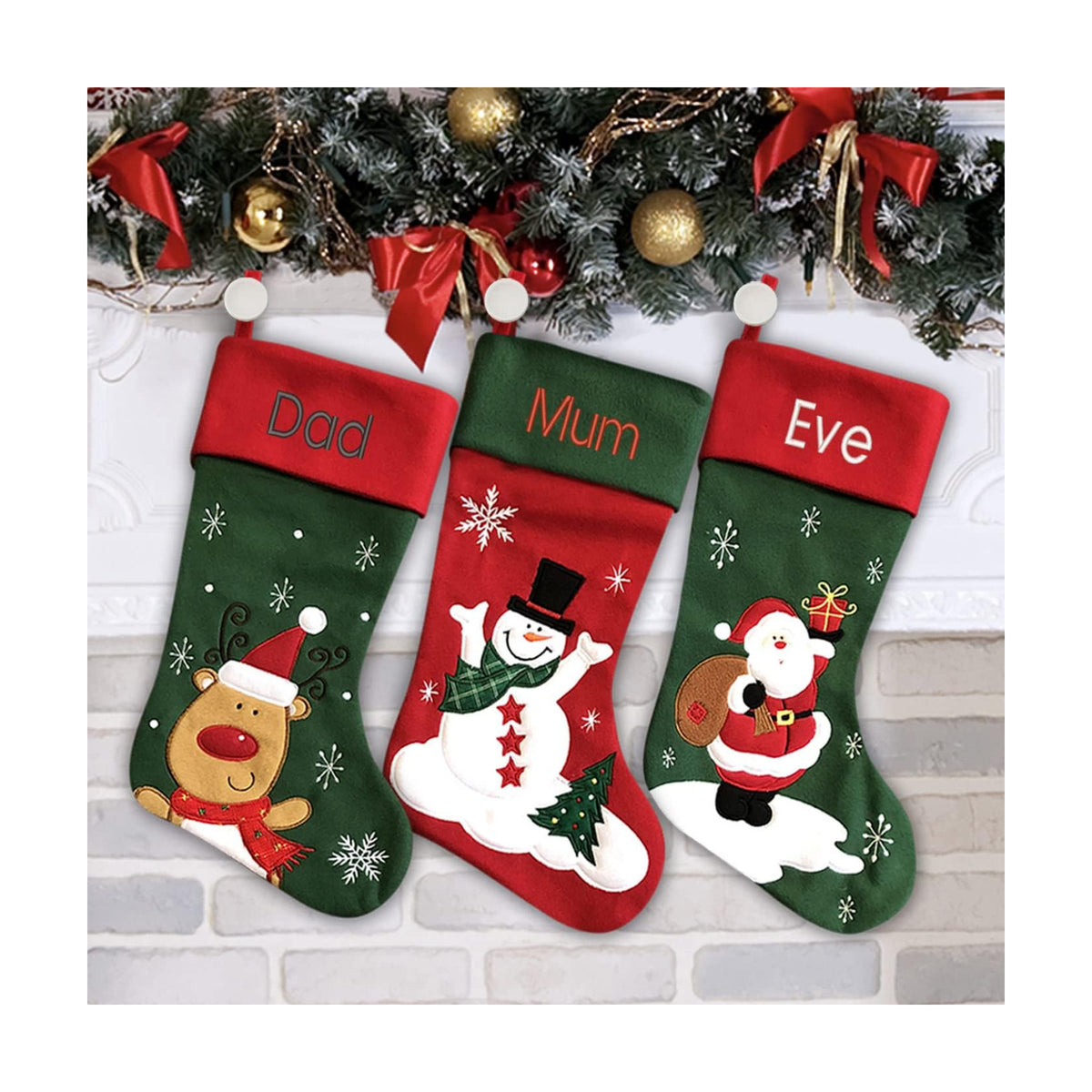 Personalized Christmas Stocking - Santa Stocking - Embroidered Name - Large 18.5inch, Traditional Red and Green, Family Holiday Season Decor