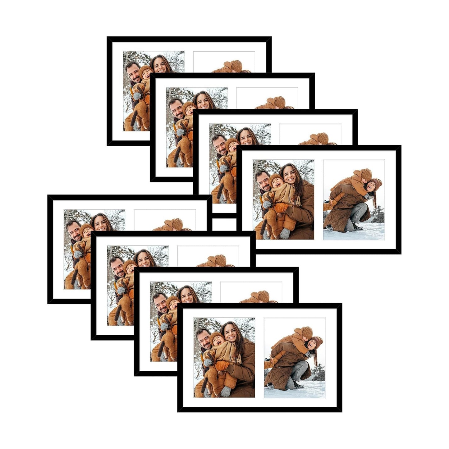 Golden State Art 12x19 Black Wood Picture Frame - For Two 8x10 Photo,8 Pack | Matted to Double 8x10,Solid Wood Collage
