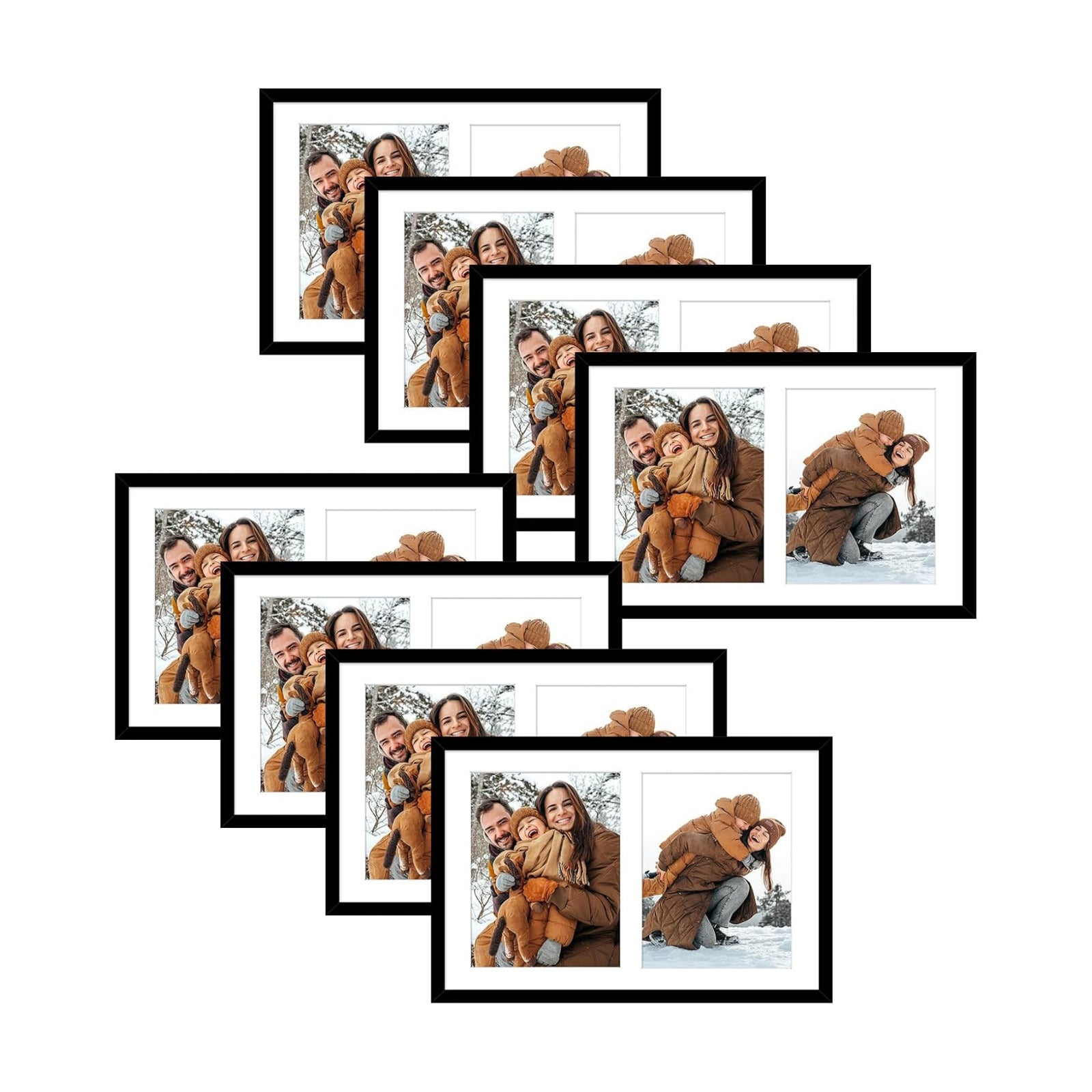 Golden State Art 12x19 Black Wood Picture Frame - For Two 8x10 Photo,8 Pack | Matted to Double 8x10,Solid Wood Collage