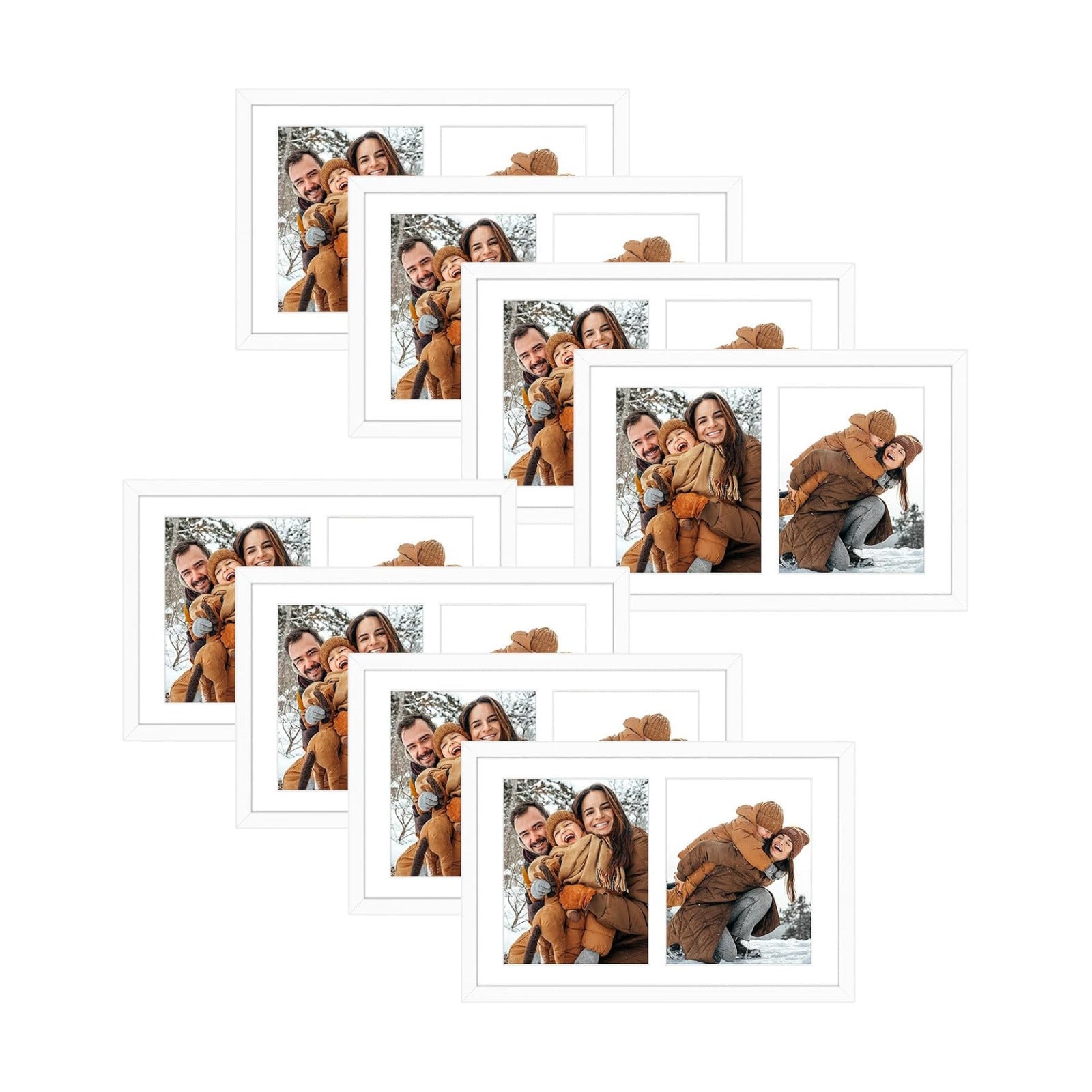 Golden State Art 12x19 White Wood Picture Frame - For Two 8x10 Photo,8 Pack | Matted to Double 8x10,Solid Wood Collage