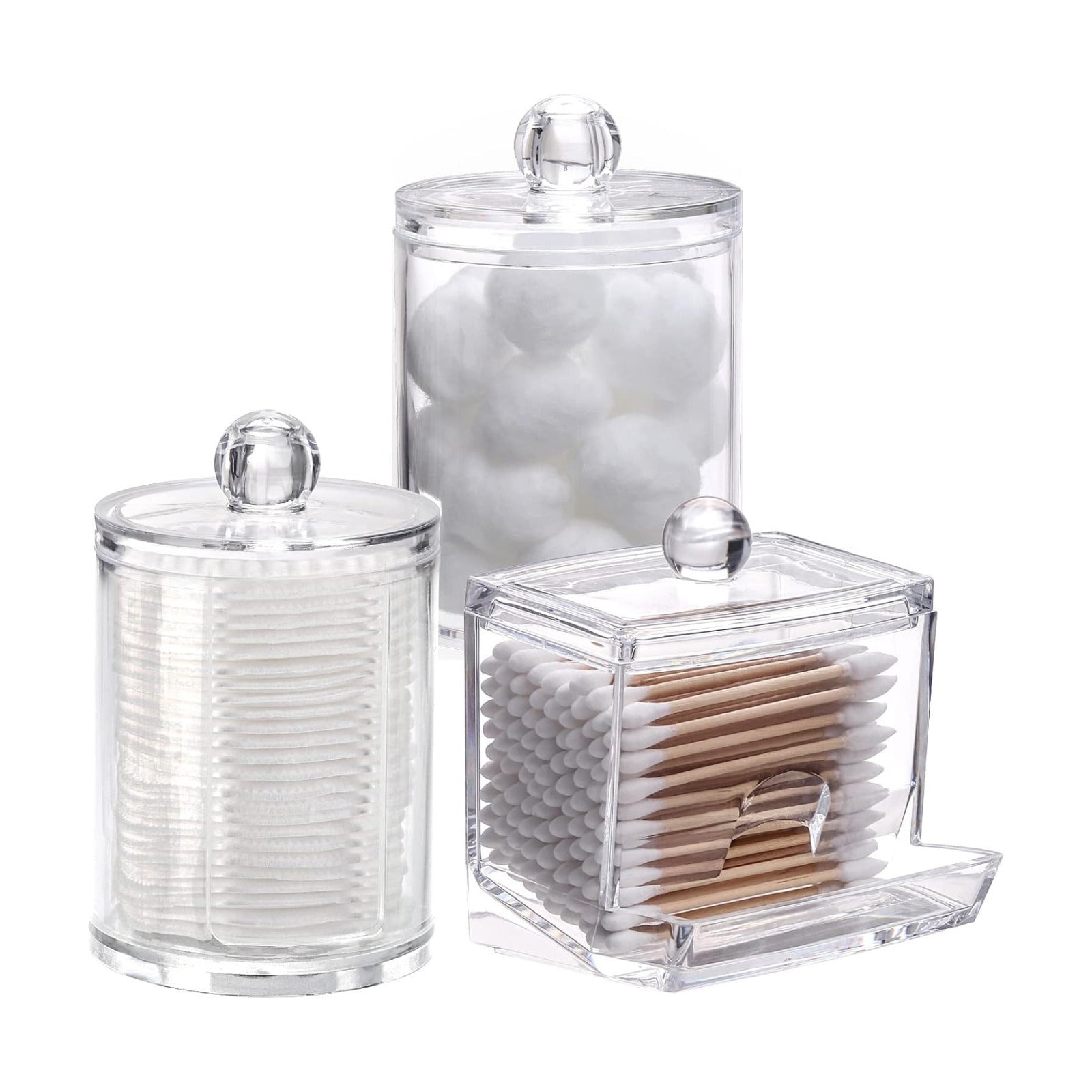 Tbestmax Bathroom Organizer Accessories Set-10 OZ,7 OZ Qtips Holder Storage with Clear Plastic Lids, Cotton Ball/Swabs