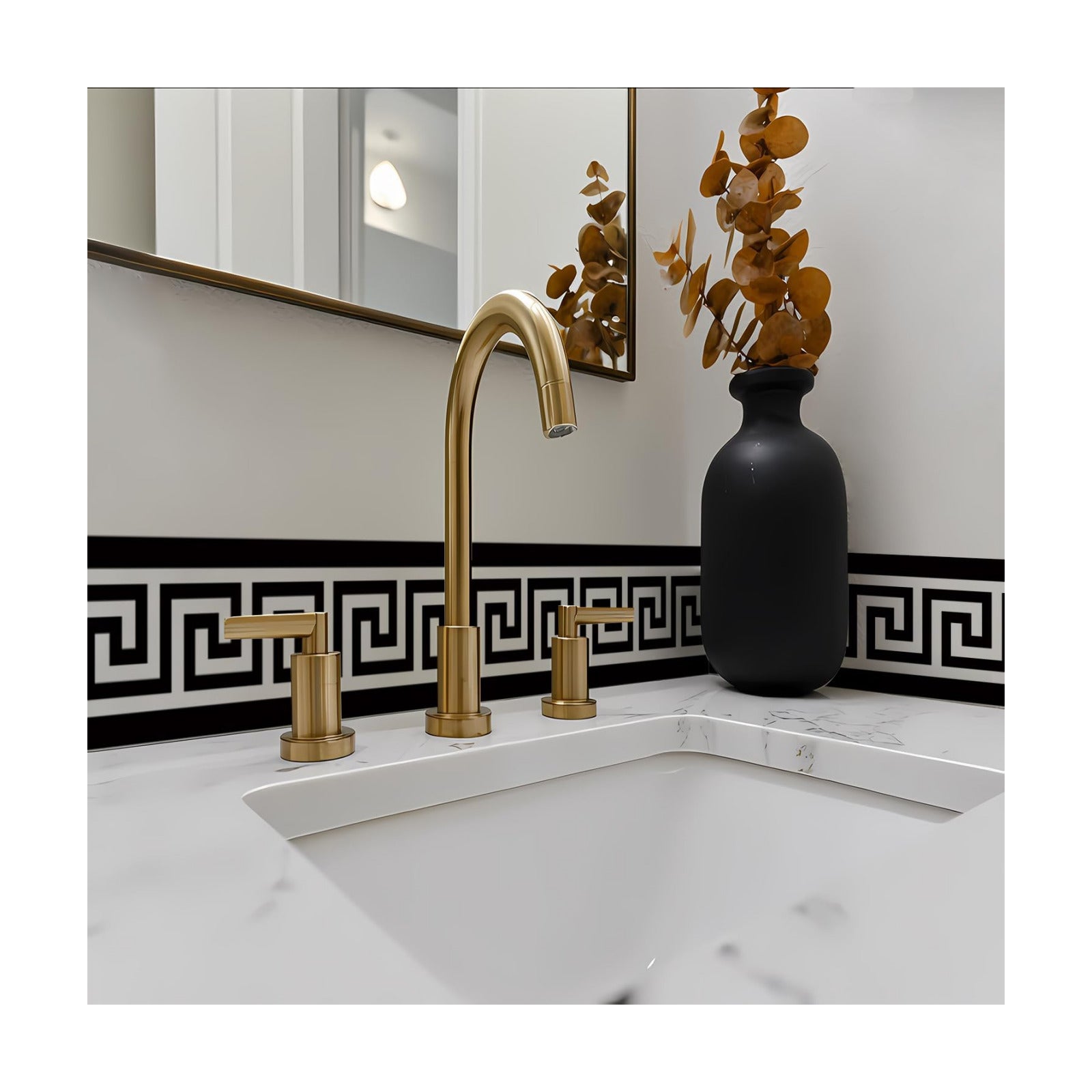 Self Adhesive Skirting Wall Waist Line Decal / Pvc White Black / 3.9 x 78.7