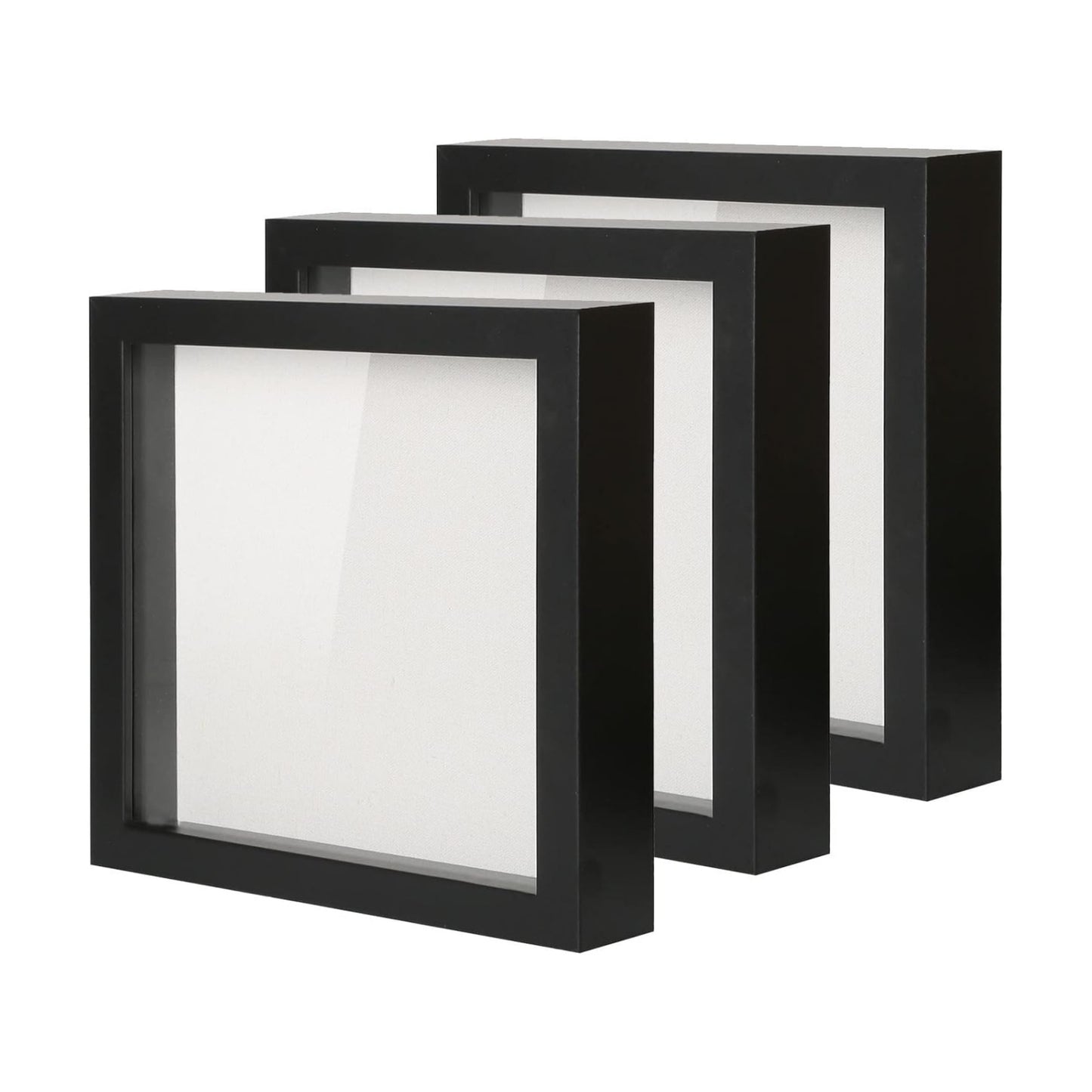 Muzilife 10x10 Shadow Box Wood Picture Frame, HD Glass, 3PCS, White | FSC-Certified MDF | Soft Acid-free Linen Board