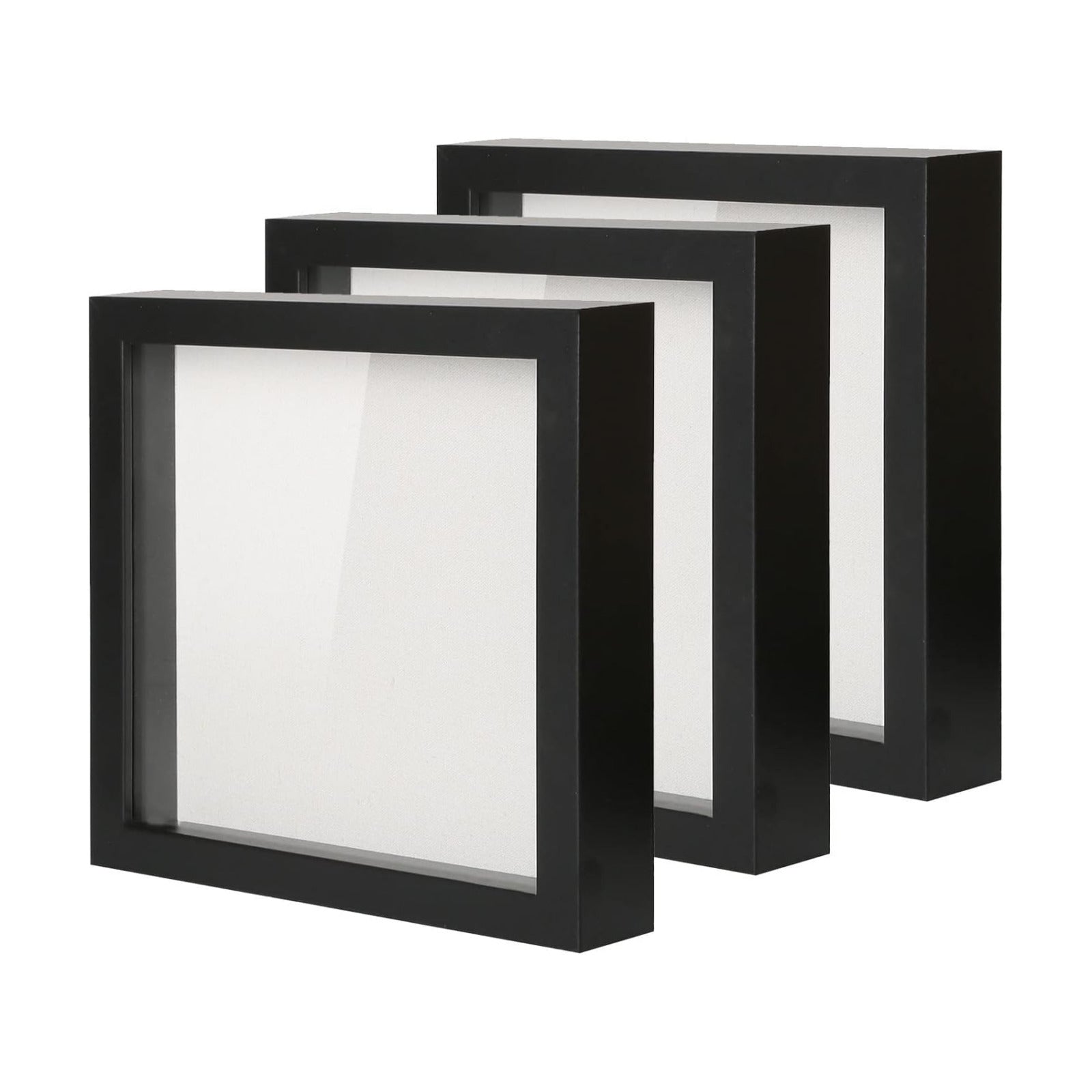 Muzilife 10x10 Shadow Box Wood Picture Frame, HD Glass, 3PCS, White | FSC-Certified MDF | Soft Acid-free Linen Board