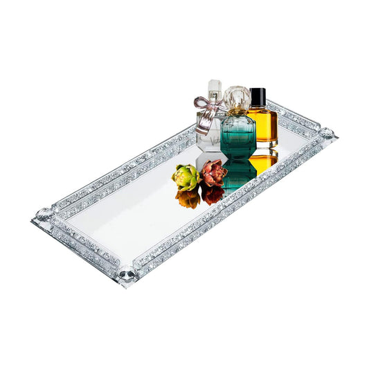 Crystal Glass Serving Tray / Silver A / 13.7 x 5.9
