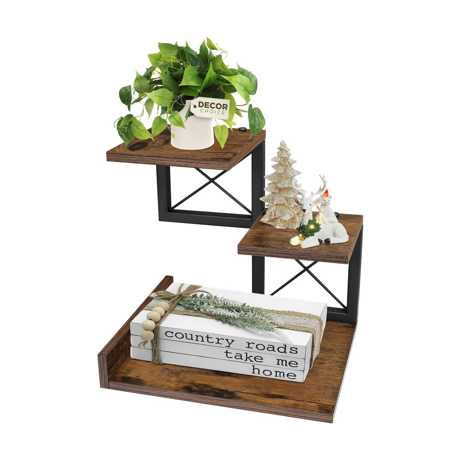 Wood Desktop Organizer Small Bookshelf / Rustic Brown Black