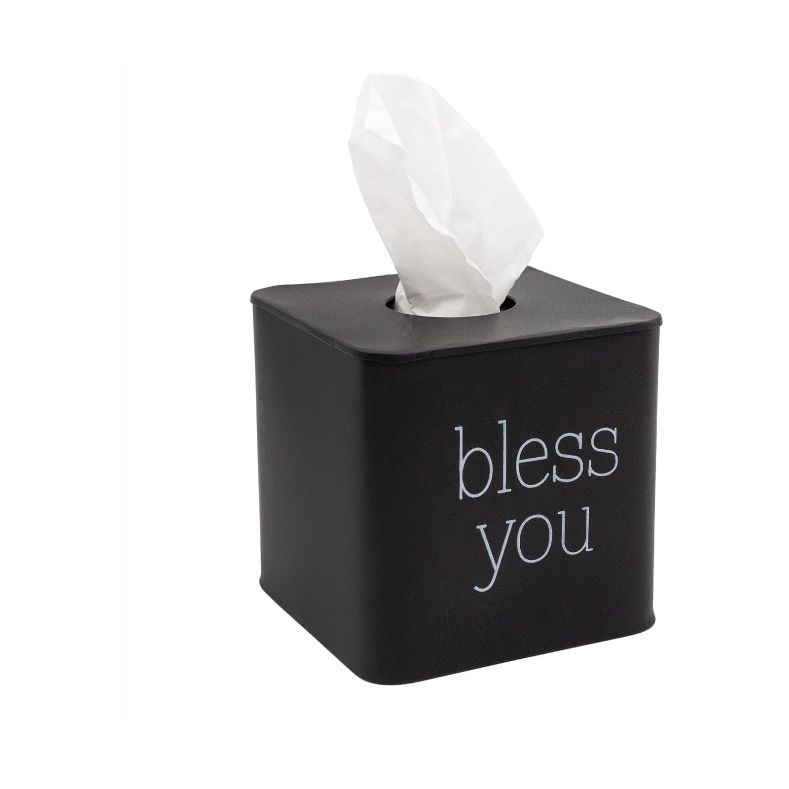 Modern Farmhouse Enamelware Tissue Holder / Black with "bless You