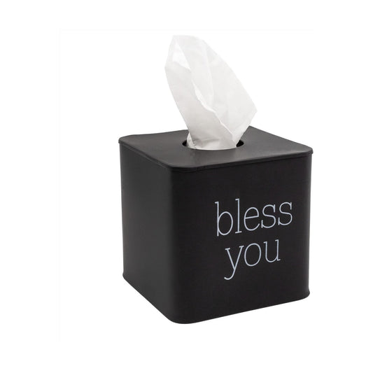 Modern Farmhouse Enamelware Tissue Holder / Black with "bless You