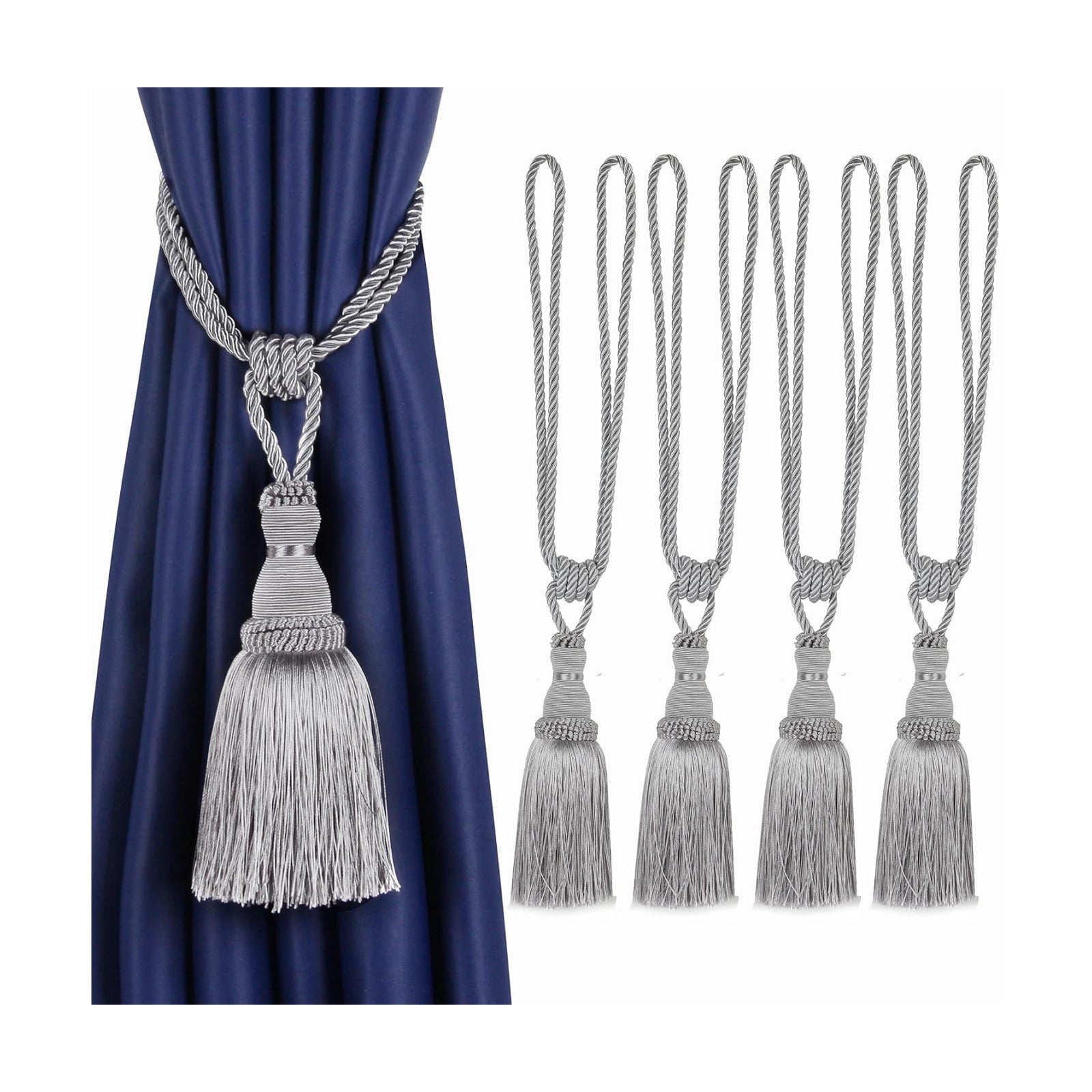 BEL AVENIR 4 Pack Curtain Tiebacks Tassel Drapery Tie-Backs Rope Holdbacks | Handmade, Home Office Hotel Decorative