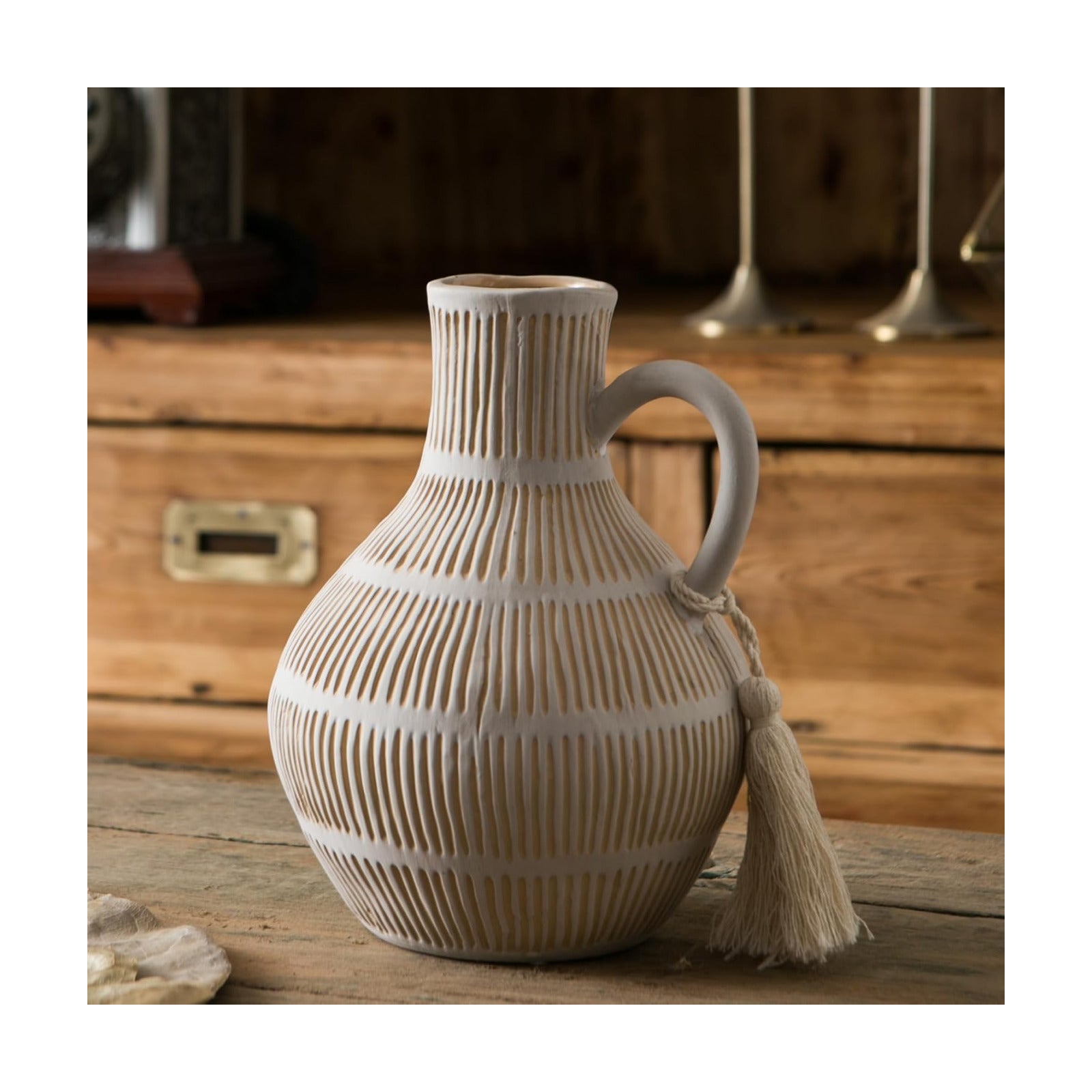 Rustic Ceramic Vase / Gray - Round