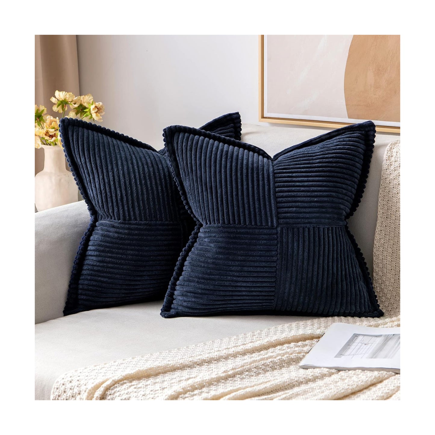 Decorative Throw Pillow Covers / 18 x 18 / Navy Blue / Set of 2