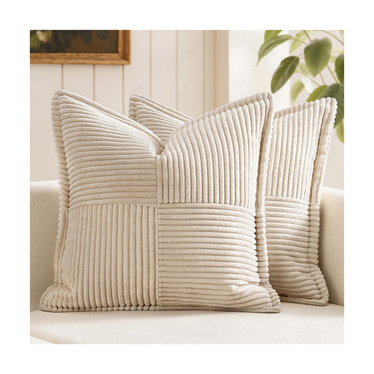 Decorative Throw Pillow Covers / 18 x 18 / Beige / Set of 2