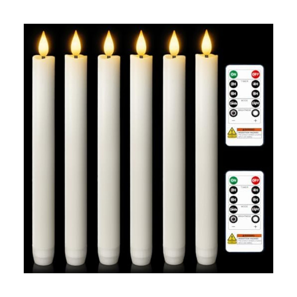 Homemory 6 Pcs Wax Flameless Taper Candles with Remote Timer and Dimmer, White Candle Sticks Battery Operated, LED Window Candles with Flickering Light, 9.6 Inches for Wedding Home Indoor Decoration