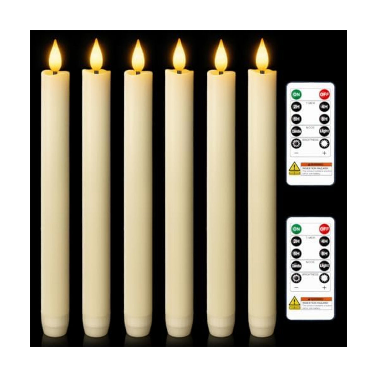 Homemory 6 Pcs Wax Flameless Taper Candles with Remote Timer and Dimmer, LED Candle Sticks with Flickering Light, Ivory Battery Operated Window Candles, 9.6 Inches for Wedding Home Indoor Decoration