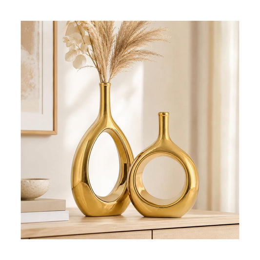 Ceramic Vase Set 2 / Glossy Gold