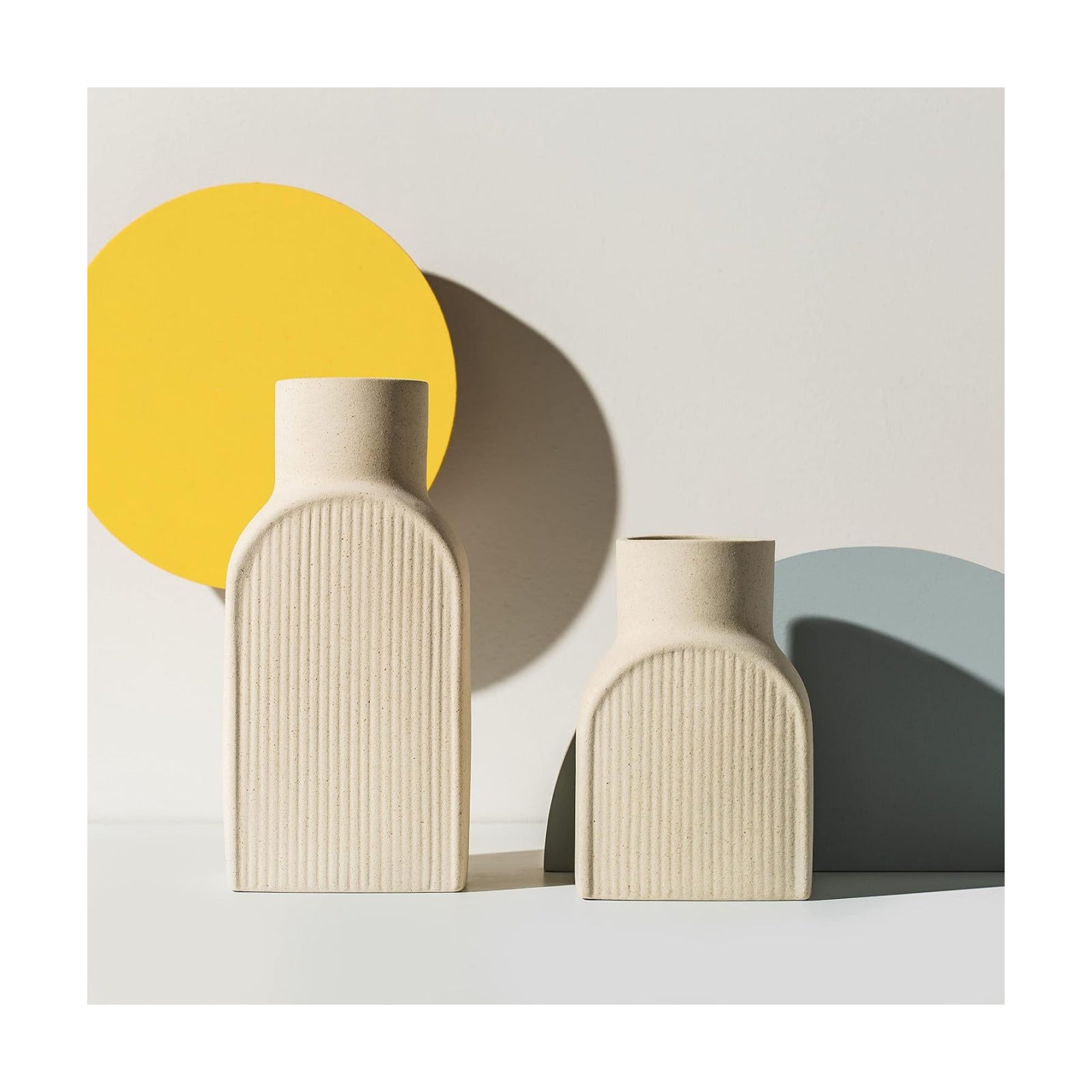 Ceramic Ribbed Vases / Bottle Flower Planter Set. Scandi Style Home Decor. Neutral