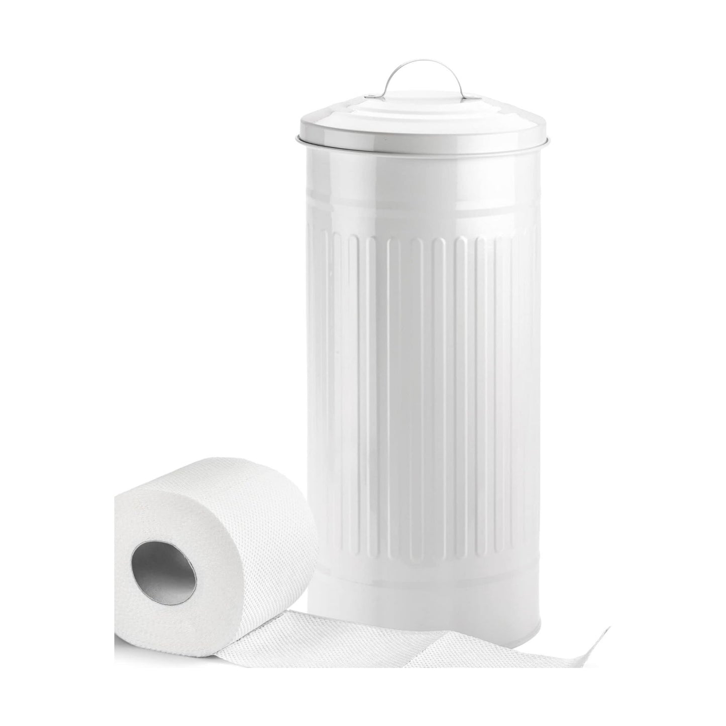 Autumn Alley White Toilet Paper Holder Canister with Lid – Vertical Rustproof Free-Standing Farmhouse Metal Toilet