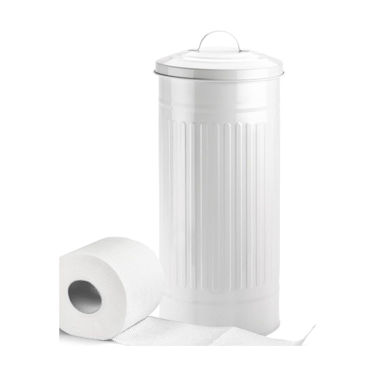 Autumn Alley White Toilet Paper Holder Canister with Lid – Vertical Rustproof Free-Standing Farmhouse Metal Toilet