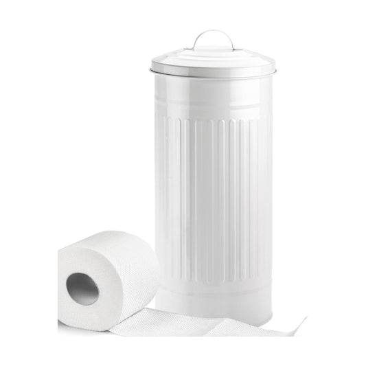 Autumn Alley White Toilet Paper Holder Canister with Lid – Vertical Rustproof Free-Standing Farmhouse Metal Toilet