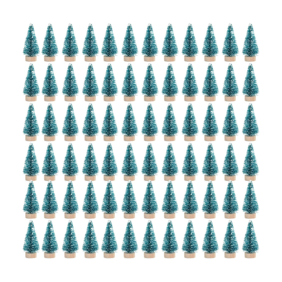 72 Pcs Mini Artificial Christmas Sisal Snow Trees with Wood Base, Blue-Green