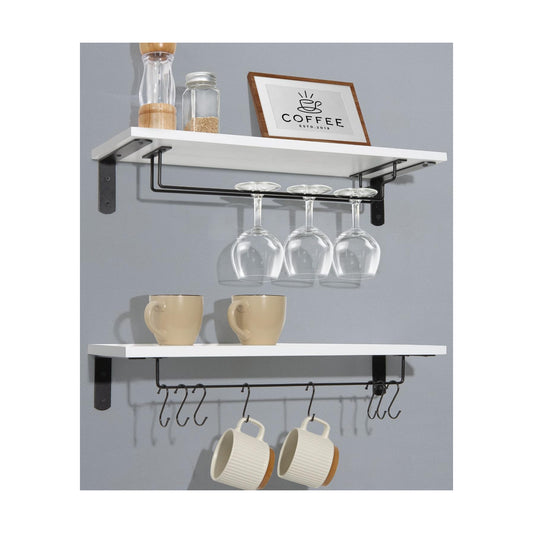 Afuly Coffee Bar Shelf, 20 Inch Coffee Mug Holder Wall Mount, White Shelves | Mug Shelf for Mugs & Glasses, Floating