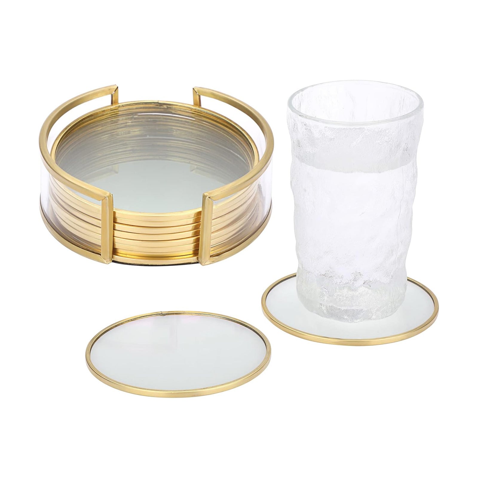 Holder / Golden Brass Coasters for Drinks Glass Cup Coaster Set Modern Coaster / Round / Set of 8