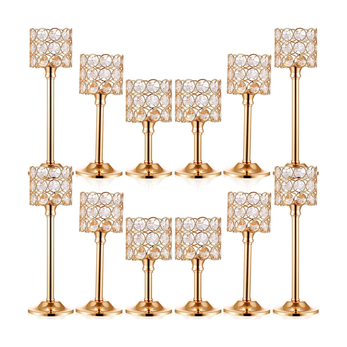Mumufy 12 Pieces Crystal Candle Holders Set 3 Sizes Tall Crystal Wedding Candlestick Holders Pillar Candelabra Stand