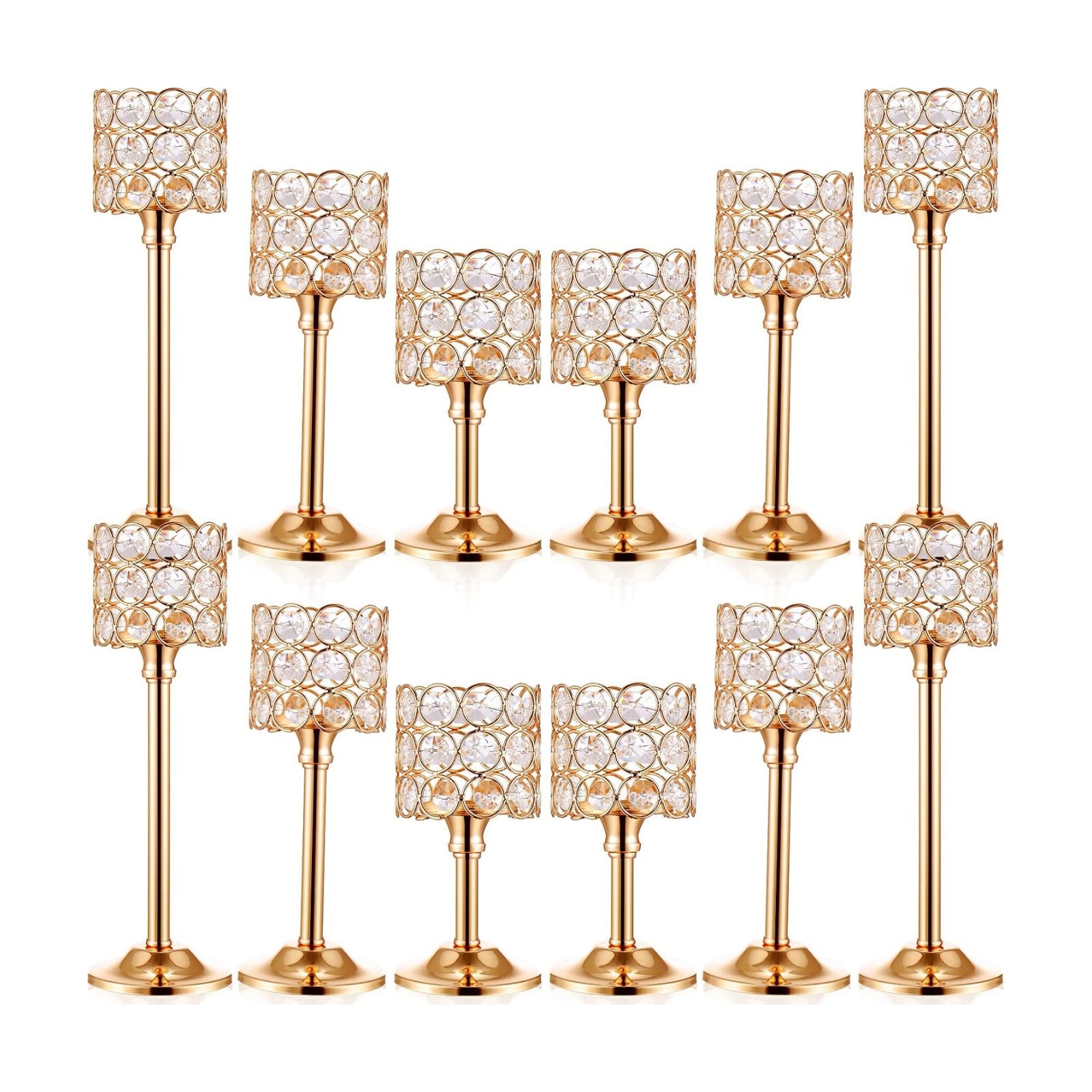 Mumufy 12 Pieces Crystal Candle Holders Set 3 Sizes Tall Crystal Wedding Candlestick Holders Pillar Candelabra Stand