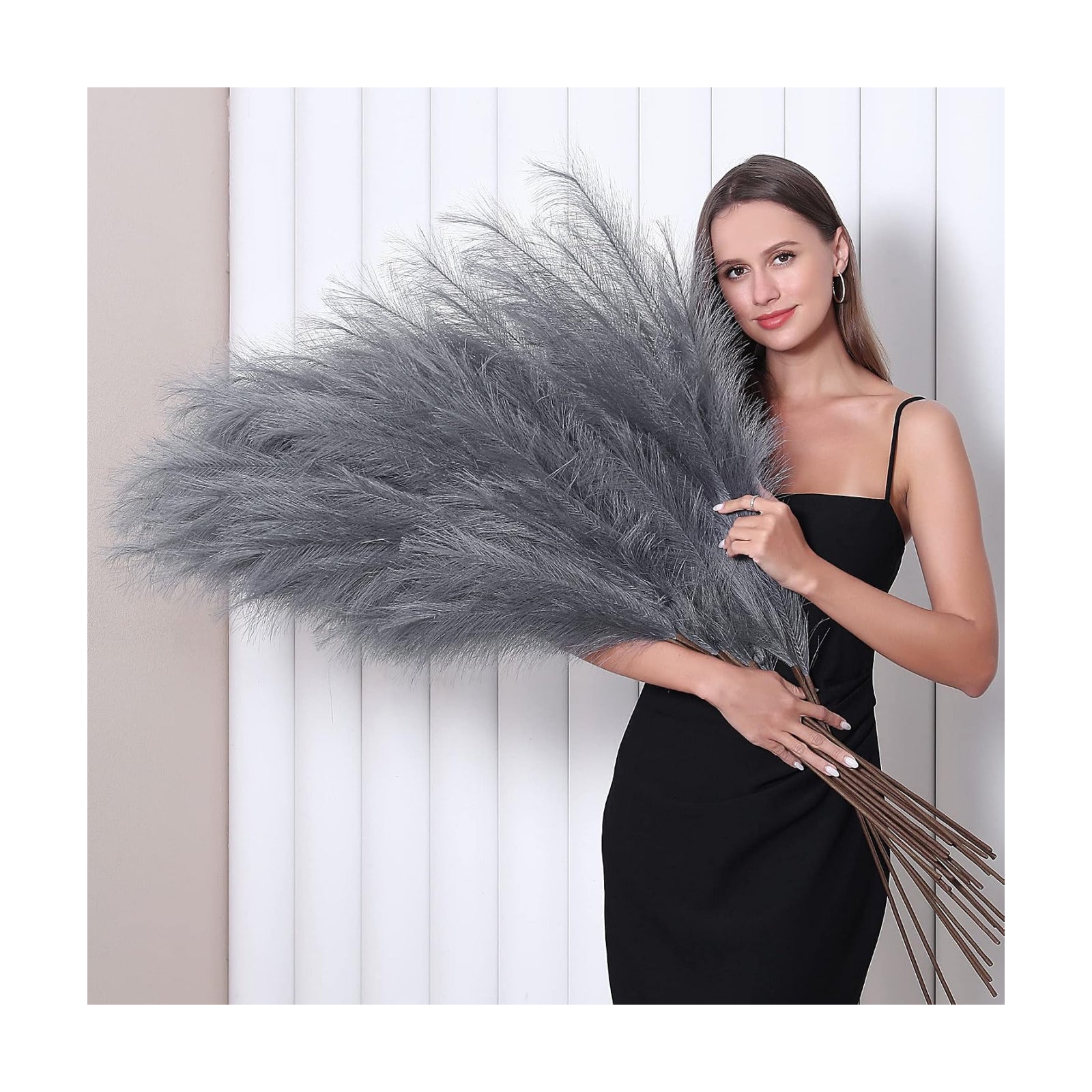 Tall Faux Pampas Grass Decor / Grey / 45 Inch / Set of 8