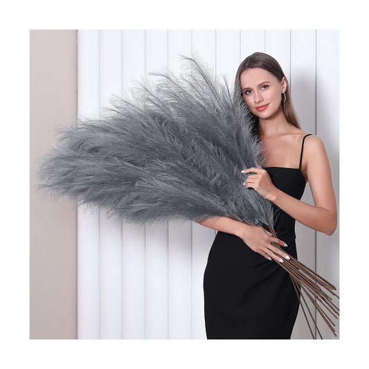 Tall Faux Pampas Grass Decor / Grey / 45 Inch / Set of 8