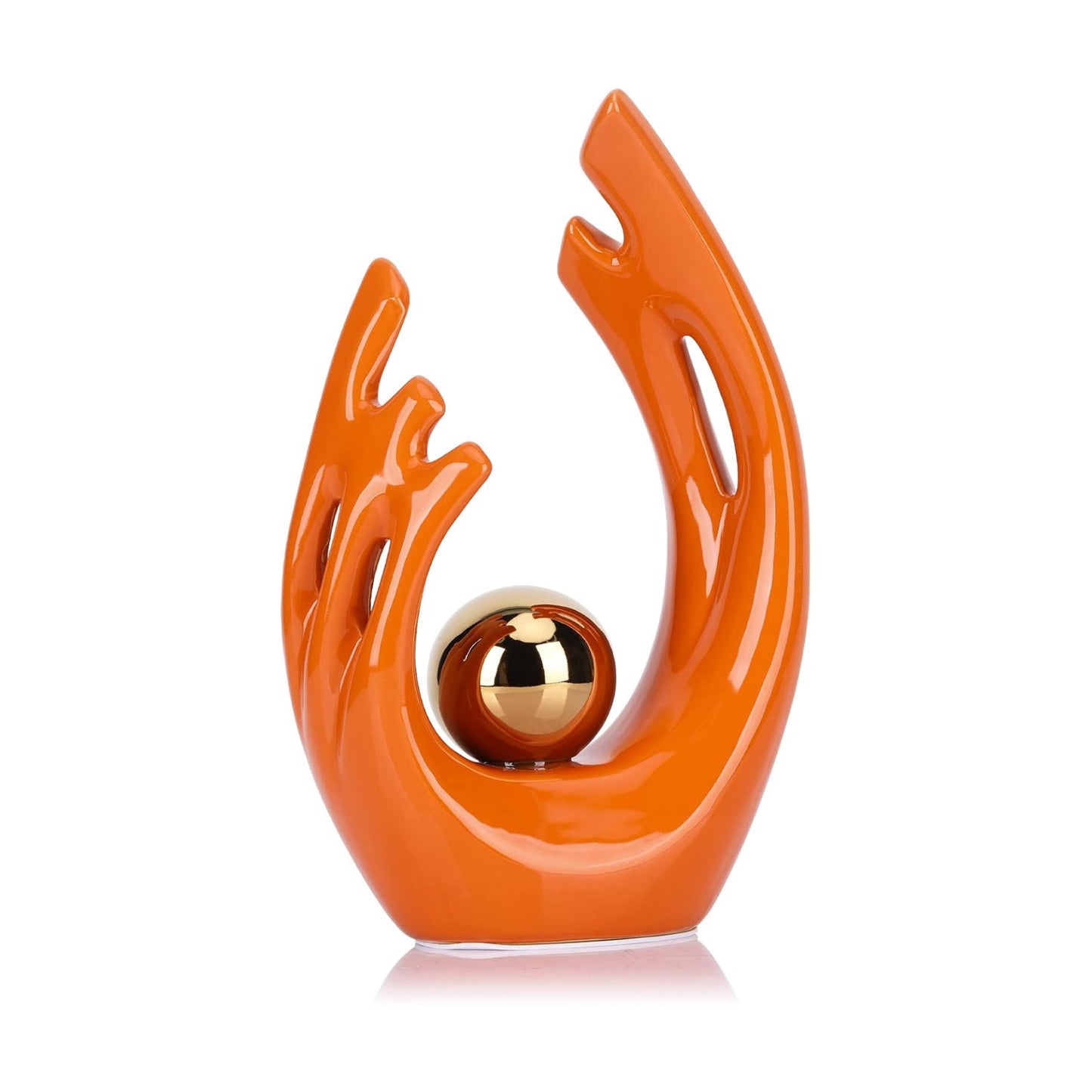 Abstract Art Ceramic Statue / Orange Gold / Small / 9.5 Inch